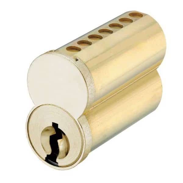 6 Pin Uncombinated Small Format Interchangeable Core with WC Keyway and Clip Retainer Satin Brass