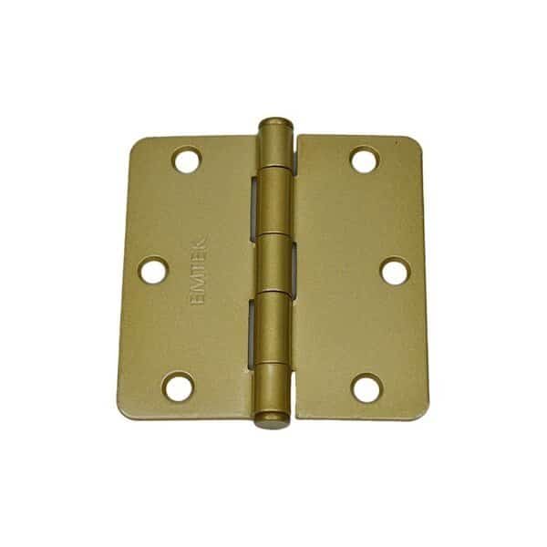 Pair of 3-1/2 in x 3-1/2 in 1/4 in Radius Steel Residential Duty Hinges Satin Brass Finish