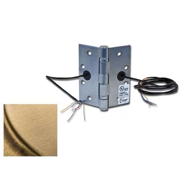 4-1/2" x 4-1/2" Electric 4 Wire BB1279 Steel Base Hinge US4 Satin Brass Finish, Command Access, Mfr#: ETH4W4545606BB79