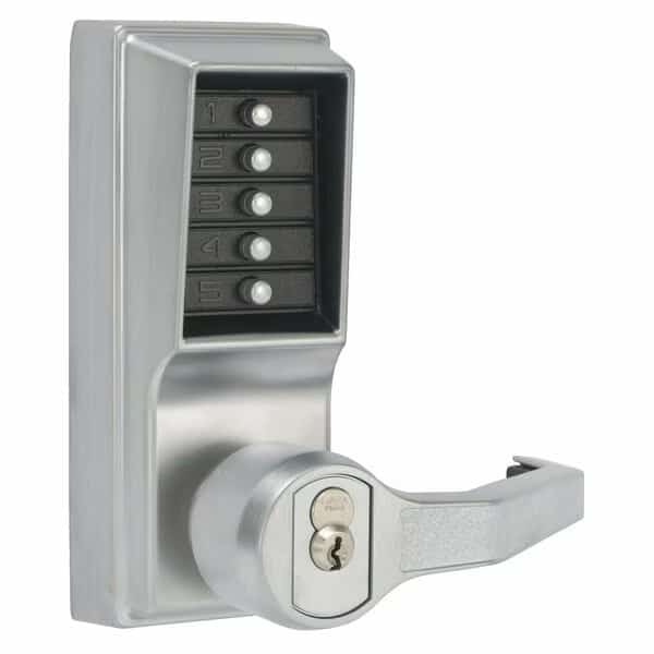 Kaba Right Hand Mechanical Pushbutton Lever Lock with Key Override; Medeco Prep and 2-3/4in