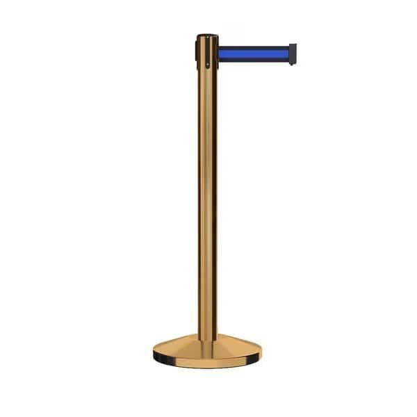 Stanchion Belt Barrier Sat.Brass Post 13ft. Bk/Bl Belt