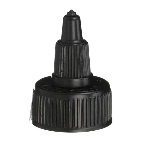 24-410 Black Ldpe Spout Closure, .145' Orifice Ribbed Skirt, Twist Open/Close