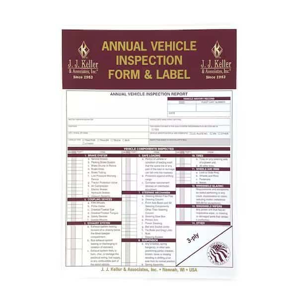 Annual Vehicle Inspection Report And Label