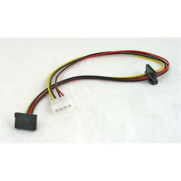 Molex 4-Pin To 2 x SATA 15-Pin Right Angle Power Cable Adapter- 21 in. Long