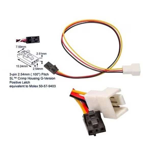 Works 22-100-26 Fan 3-Pin To Dell Proprietary 3-Pin Cable Adapter; 7 in. Long