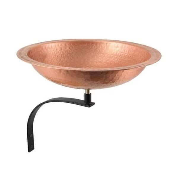 Achla BBHC-02T-WM Hammered Solid Copper Birdbath with Wall Mount Bracket; Natural Patina