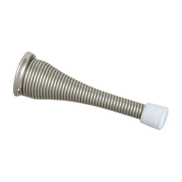 3 in. Steel with Plastic Tip Spring Door Stop, Satin Nickel Silver