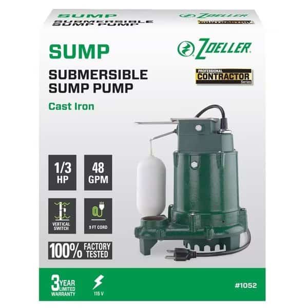 0.33 HP 48 GPH Cast Iron Vertical Float Switch AC Bottom Suction Submersible Sump Pump