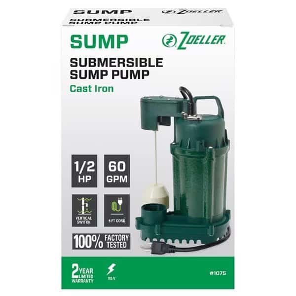 0.5 hp 60 gph Cast Iron Vertical Float Switch AC Bottom Suction Submersible Sump Pump