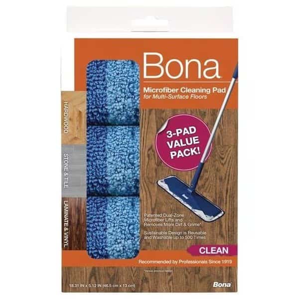 Bona 1017667 5.12 x 18.31 in. Cleaning Microfiber Mop Pad; Blue - Pack of 3