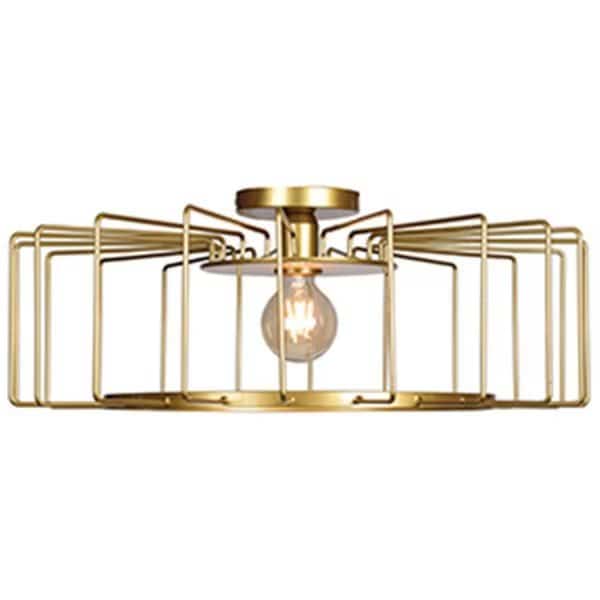 9 x 23.25 in. Wired 1-Light Hizontal Cage Flush Mount, Gold
