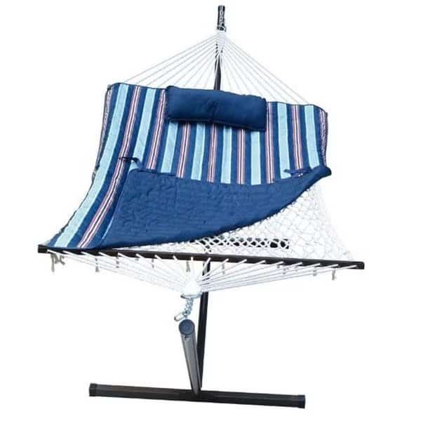 Algoma Net 8920ARBSTR 11 ft. Cotton Rope Hammock; Stand - Pad & Pillow Combination; Blue & Red, Algoma Net, Mfr#: 8920ARBSTR