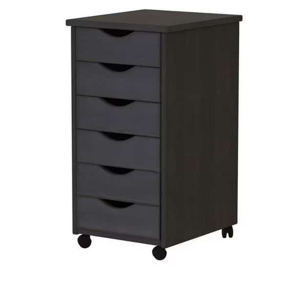 Adeptus Solid Wood 10016 6 Drawer Roll Cart - Black