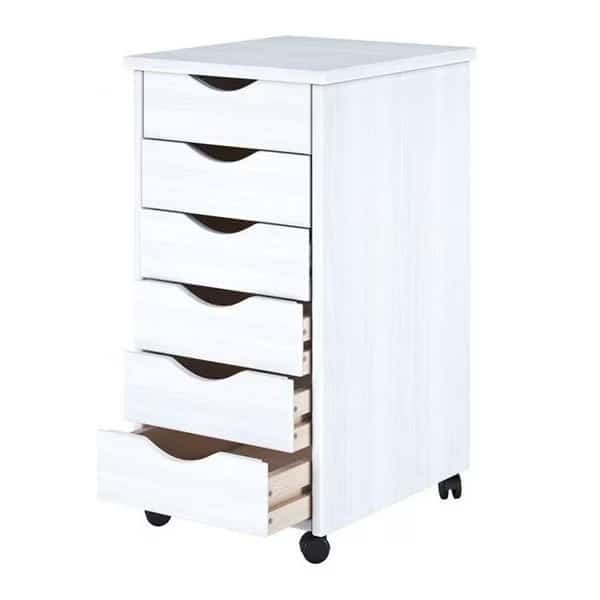 Adeptus Solid Wood 10018 8 x 11 in. 6 Drawer Roll Cart  White