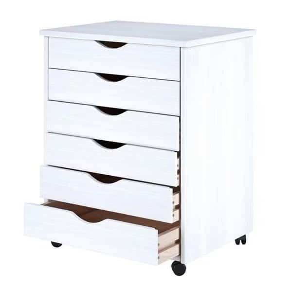 Adeptus Solid Wood 76181 11 x 17 in. 6 Drawer Wide Roll Cart  White
