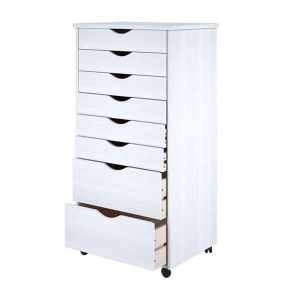 Adeptus Solid Wood 76182 11 x 17 in. 6 Plus 2 Drawer Wide Roll Cart  White