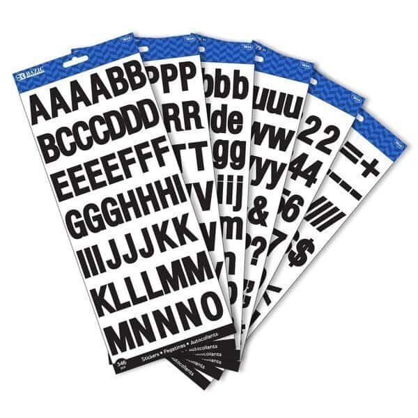 1 in. Black Color Alphabet Stickers; 6 Sheets - Case of 24