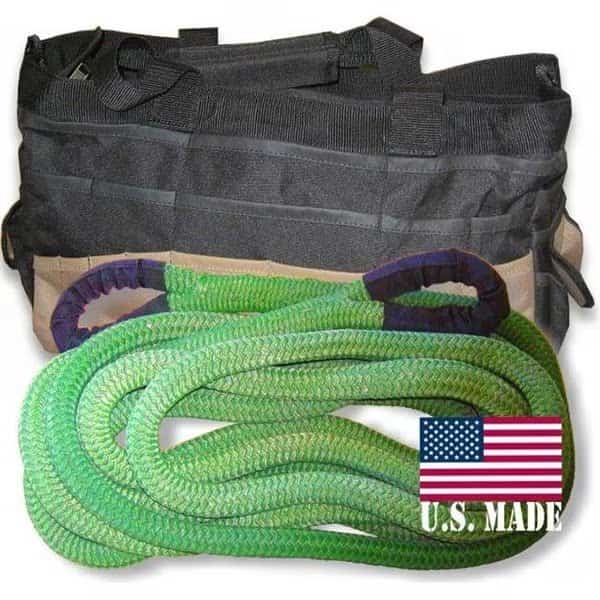U.S. made 1-1/8 inch X 30 ft "GECKO GREEN" Safe-T-Line Kinetic Recovery ROPE with Heavy-Duty Carry Bag (4X4 VEHICLE RECOVERY)