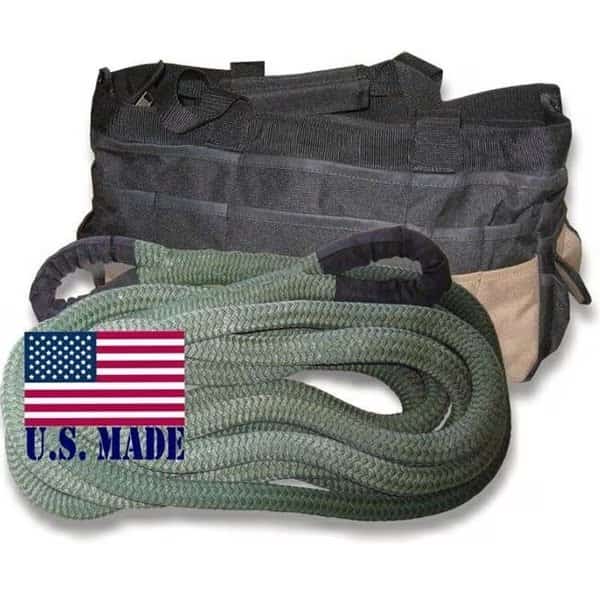U.S. made "MILITARY GREEN" Safe-T-Line Kinetic Recovery (Snatch) ROPE - 1 inch X 30 ft with Heavy-Duty Carry Bag (4X4 VEHICLE RECOVERY)