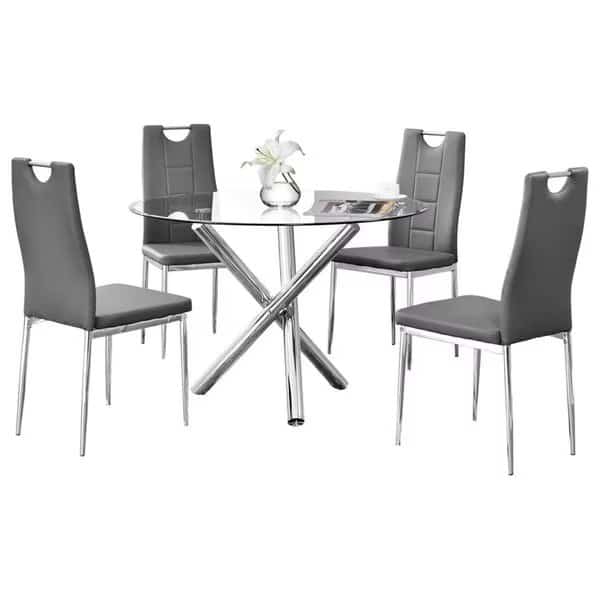 Best Master Furniture T248 Grey 5 Pcs Dinette 5 Piece Beverly Round Glass Dinette Set; Grey