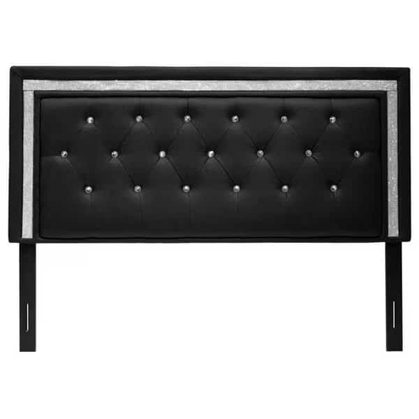 Best Master Furniture 319 F-Q HB Black Full & Queen Darling Faux Leather Upholstered Headboard Tufted Crystals Rhinestones; Black