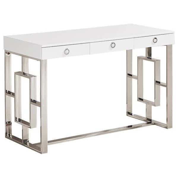 Best Master Furniture BA211 Silver Writing Desk Contemporary 3 Drawer Writing Desk; Silver