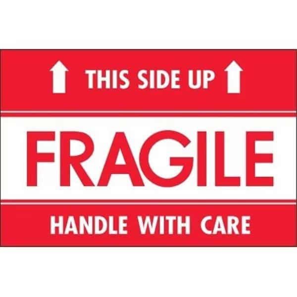 Tape Logic DL2156 2 x 3 in. - Fragile - This Side Up - HWC Labels; Red & White - Roll of 500
