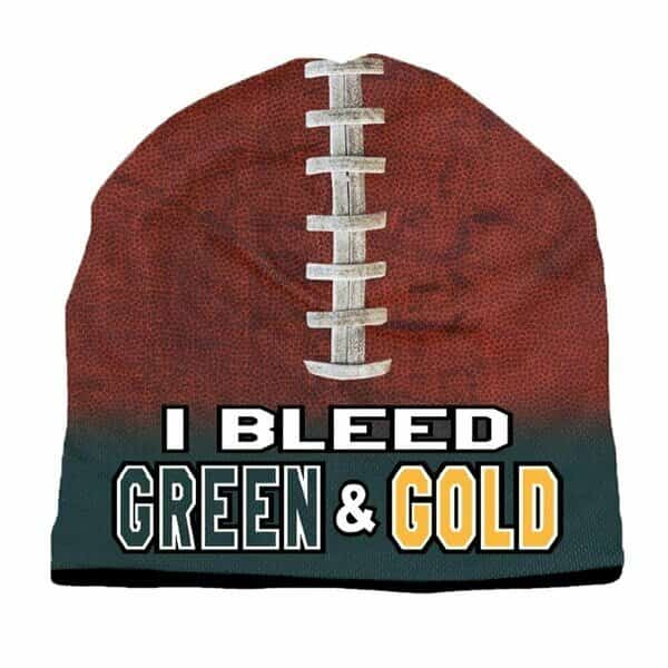 Beanie I Bleed Style Sublimated Football Forest Green and Gold Design