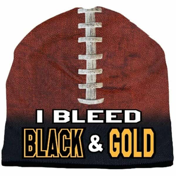Beanie I Bleed Style Sublimated Football Black and Gold Design