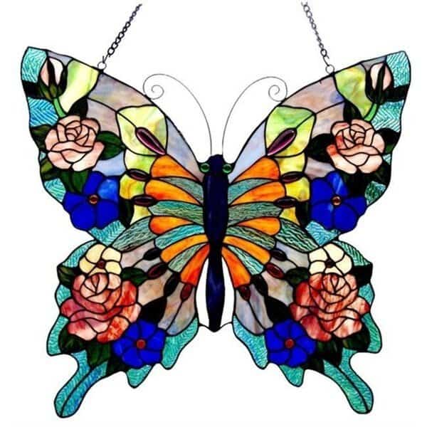 Chloe CH1P545BA24-GPN 22.5 x 24 in. Lighting Tiffany Glass Butterfly Window Panel