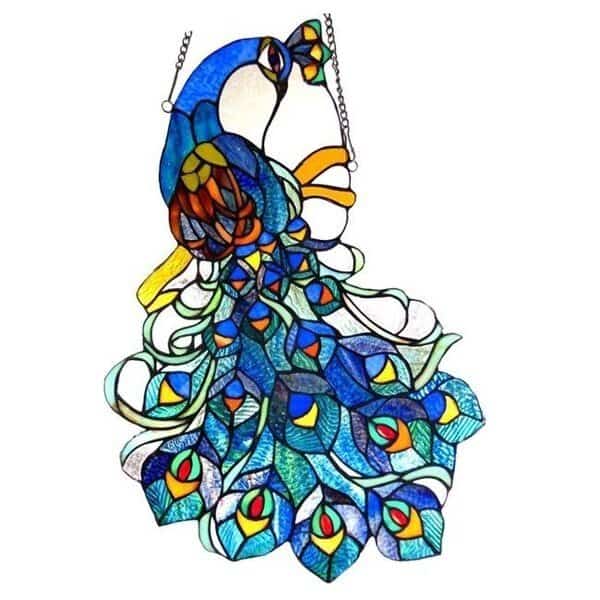 Chloe CH1P670BP25-GPN 17 x 25 in. Lighting Glory Tiffany Glass Peacock Window Panel - Black