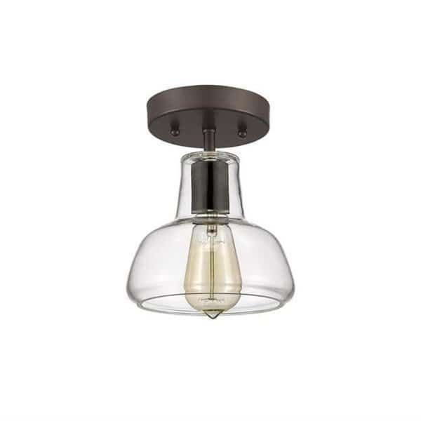 Chloe CH54011CL07-SF1 7 in. Shade Lighting Ironclad Industrial-Style 1 Light Rubbed Bronze Semi Flush Ceiling Fixture - Oil Rubbed Bronze