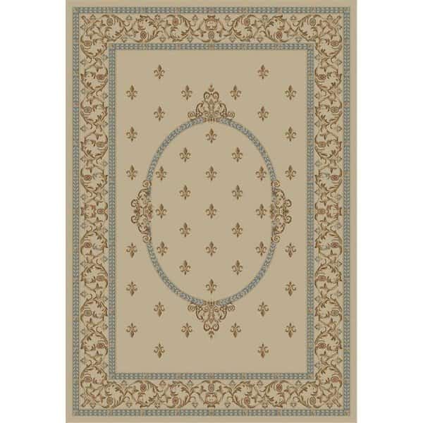 6 ft. 7 in. x 9 ft. 3 in. Jewel F.Lys Medallion - Ivory