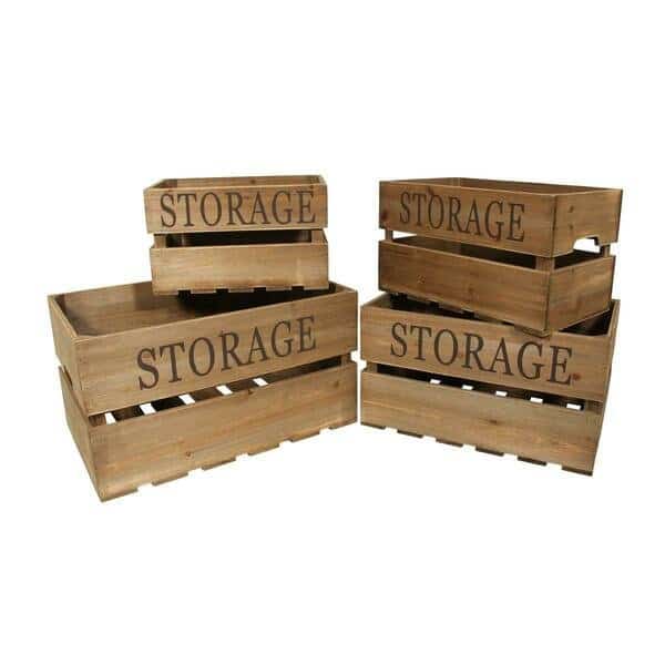 Rattan Wooden Storage Crate 4 Piece Set, 4Pk