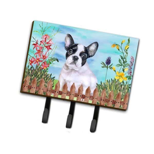 French Bulldog Black & White Spring Leash or Key Holder