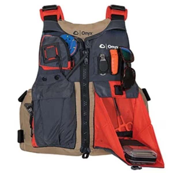 Onyx Outdoor 121700-706-004-17 Kayak Fishing Vest; Adult Universal - TanGrey
