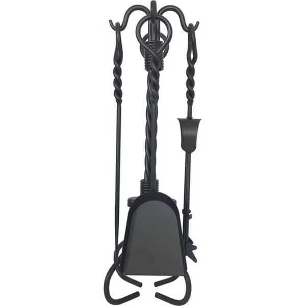 Dagan 7100BLK Wrought Iron Stove Fireplace Tool Set - Twist Style; Black - 5 Piece