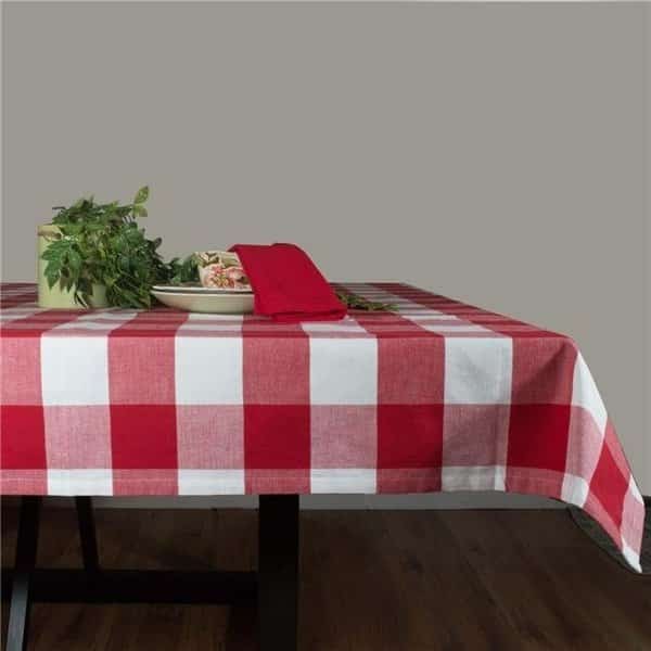 Dunroven House RK819-BR 54 in. Farmhouse Check Square Tablecloth; Bright Red & White