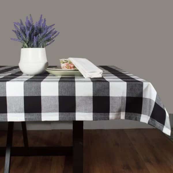 60 x 84 in Farmhouse Square Tablecloth Black  White