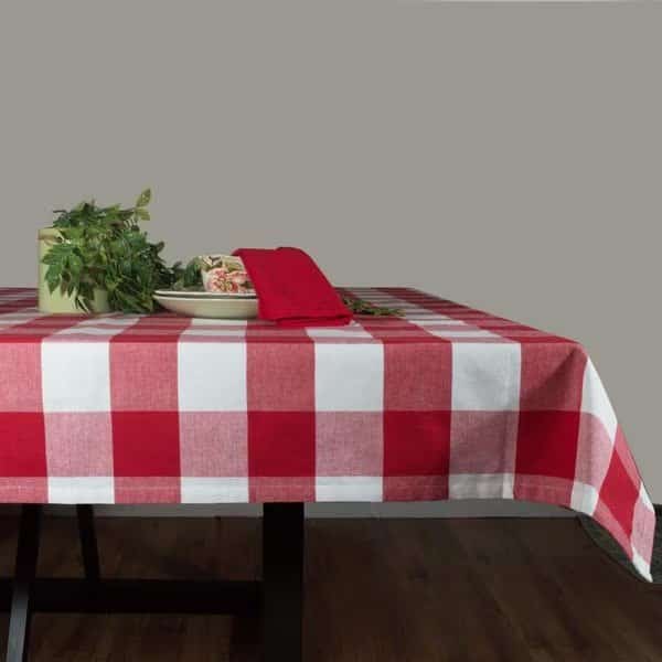 60 x 84 in Farmhouse Check Tablecloth Bright Red  White