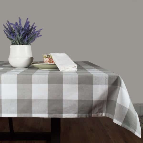 60 x 84 in Farmhouse Check Square Tablecloth Gray  White