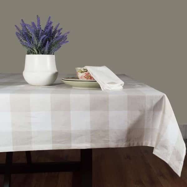 60 x 84 in Farmhouse Check Square Tablecloth Wheat  Cream