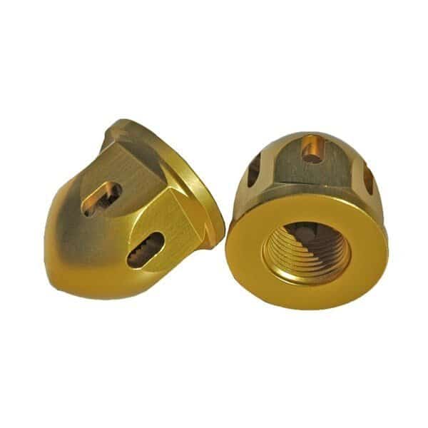 2 Piece Front Spindle Nuts Bullet Aluminum 14 x 1 5 mm Gold Anodize
