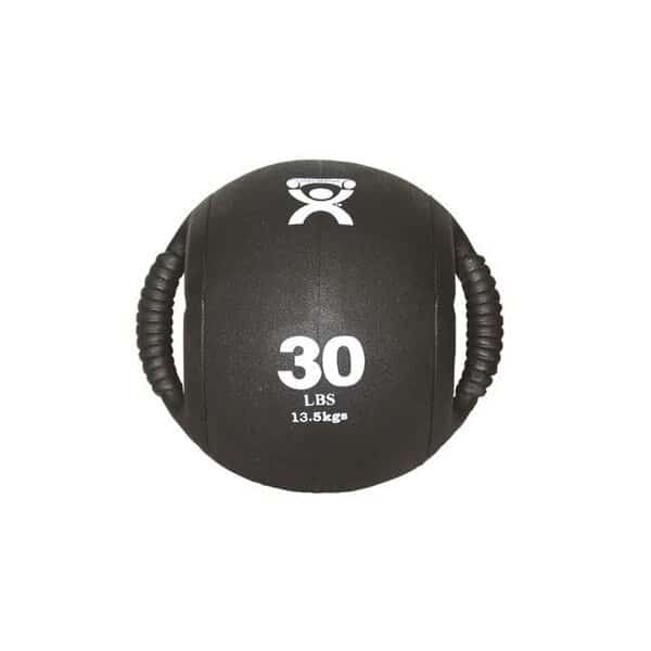 Cando 10-3184 9 in. Dual Handle Medicine Ball; Black - 30 lbs