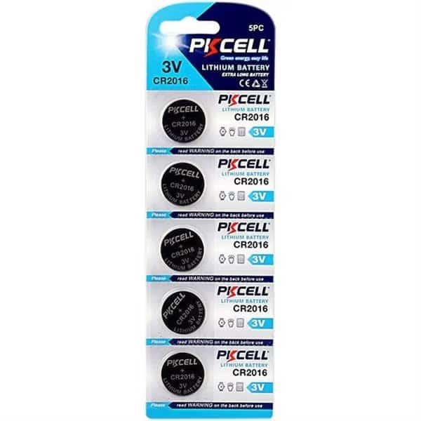 PK Cell CR2016-5B 3.0V Flat Lithium Manganese Battery; Pack of 5
