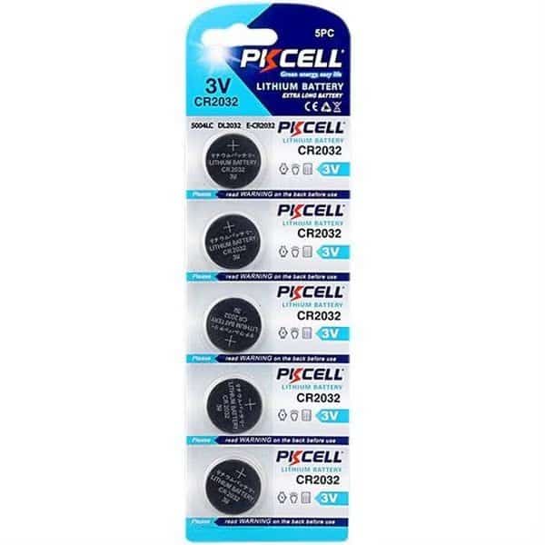 PK Cell CR2032-5B 3.0V Lithium Manganese Dioxide Battery; Pack of 5