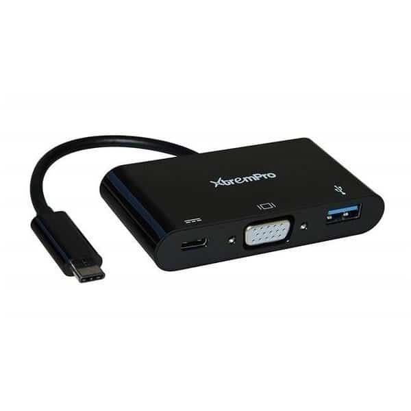 Xtrempro 41135 3-in-1 USB Type-C to VGA USB 3.0 Adapter for MacBook Laptop Notebooks - Black