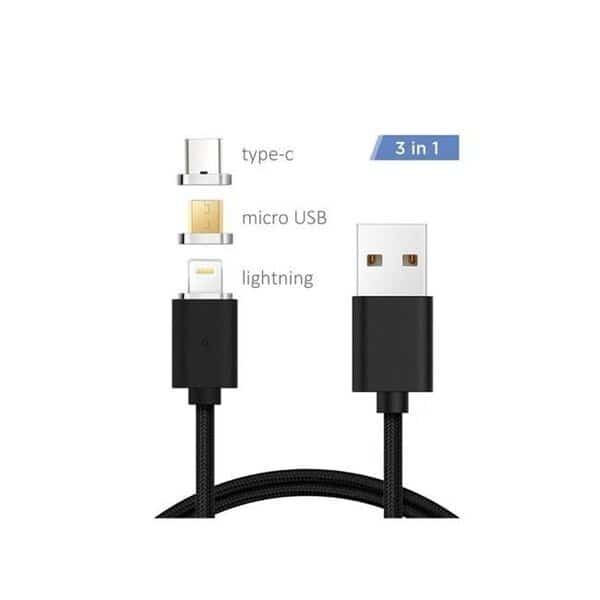 Xtrempro 11173 3-in-1 Magnetic Cable Type-C Micro USB & Lightning; 6 ft. - Black
