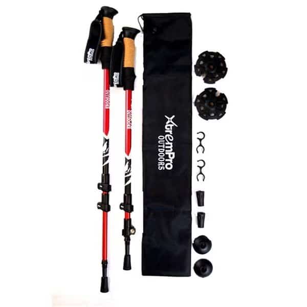 Xtrempro TK01-RD Hiking Trekking Poles Sticks Lightweight 7075 Aluminum Quick Flip-Lock Secure Cork Grip Handles; Red