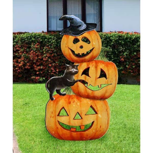 Scary Stocking Pumpkins Free Standing Garden Decor